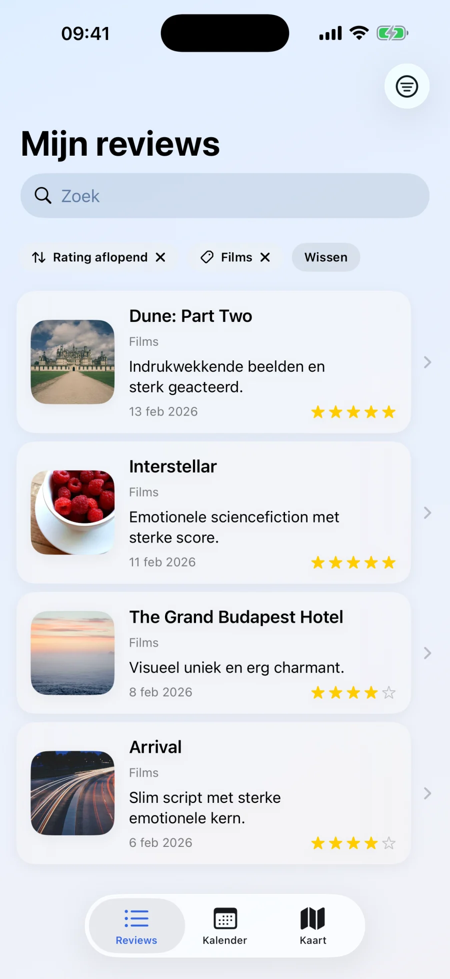 Reviews filteren en sorteren in MyPersonalReview